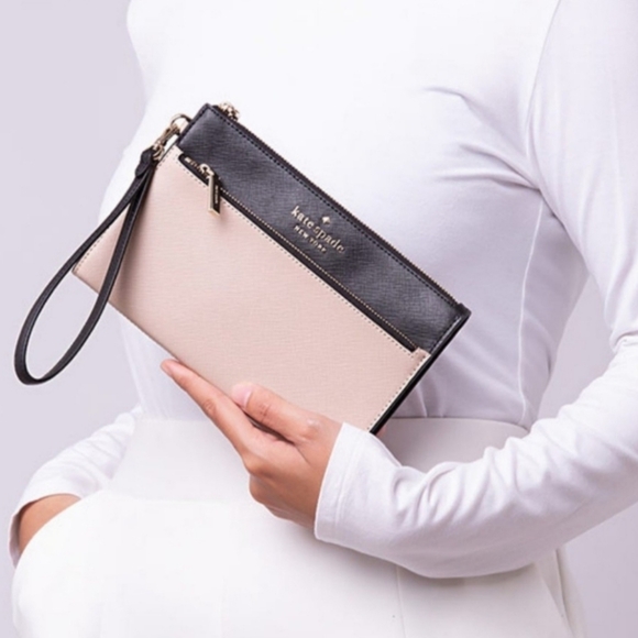 Kate Spade Staci Saffiano Leather Double Zip Colorblock Wristlet - Picture 2 of 3
